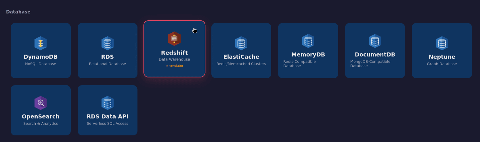 AWS Desktop Center database modules with a Redshift emulator warning
